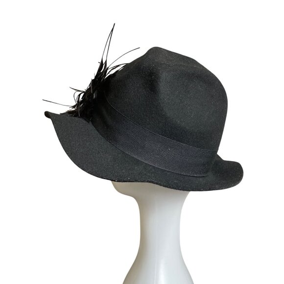 Nordstrom  Black Wool With Feather & Sequin Detail Womens Cloche Hat - Picture 5 of 8